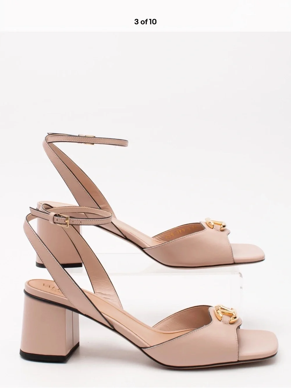 Valentino Garavani Nude Blush Leather Ankle-Strap Block Heels